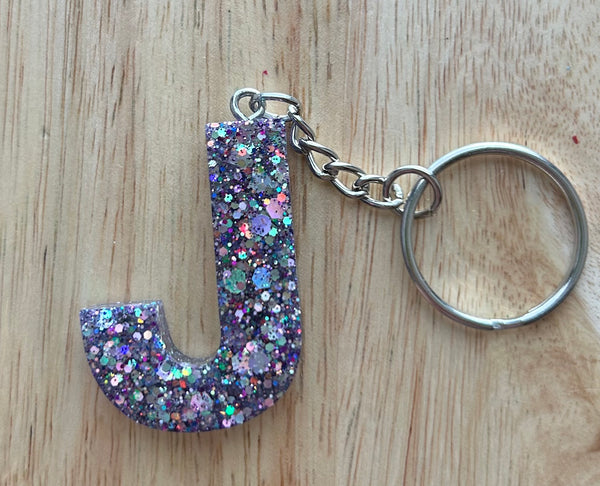 J - Glitter Initial Keychain