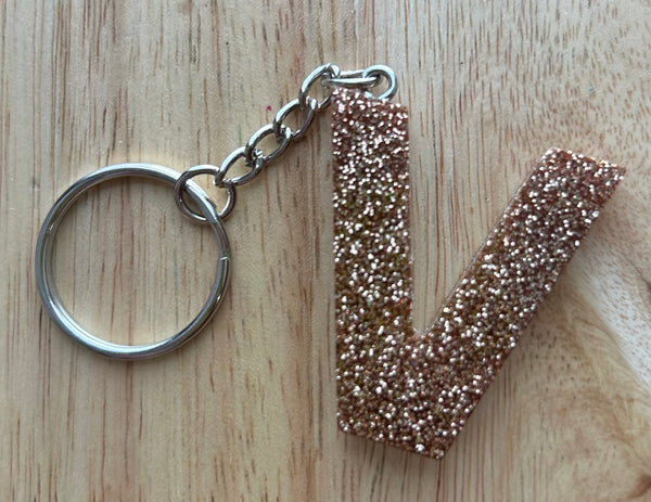 V - Glitter Initial Keychain