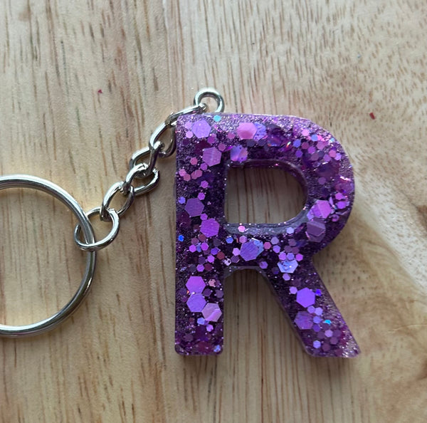 R - Glitter Initial Keychain