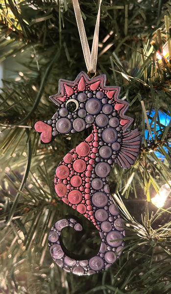 Pink and Purple Hand Painted Seahorse Ornament