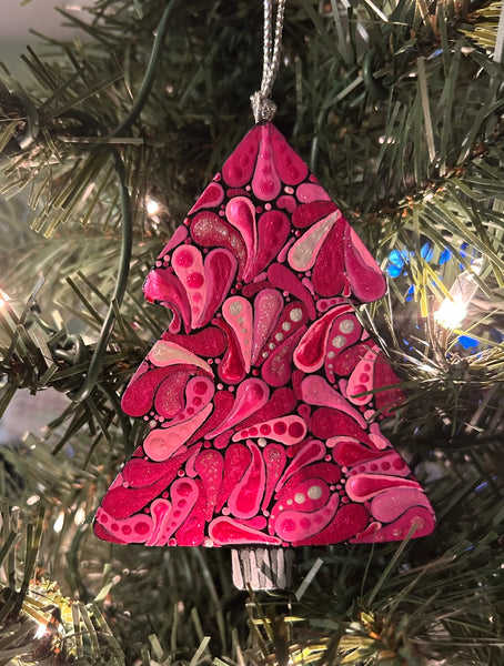 Pink Hand Painted Tree Ornament