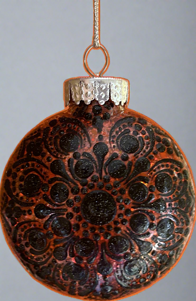 Hand Painted Black Lace and Orange Glitter Ornament