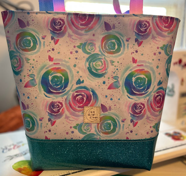 Rainbow Watercolor Roses Medium Tote Bag