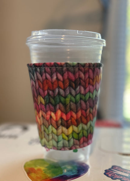 Rainbow Stockinette Knit Coffee Sleeve