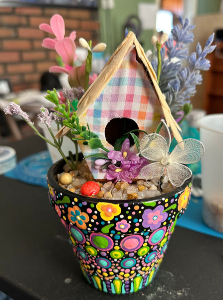 Birdhouse Painted Pot