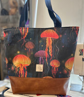 Orange and Navy Jellyfish Medium Tote Bag