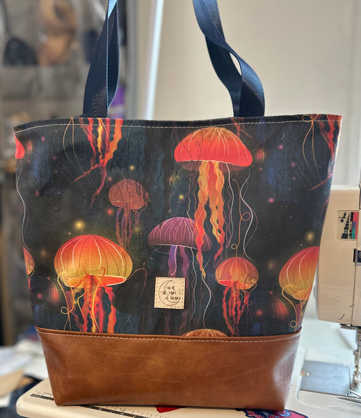 PREORDER Orange and Navy Jellyfish Medium Tote Bag