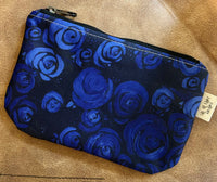 Black and Blue Roses Floral Large Zipper Pouch