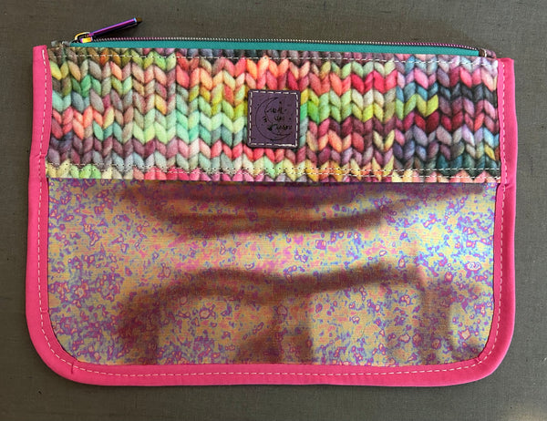 Rainbow Stockinette Knitting Holographic Zipper Pouch