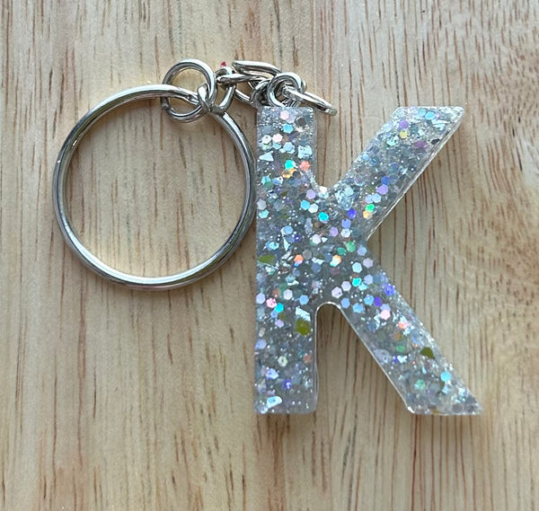 K - Glitter Initial Keychain