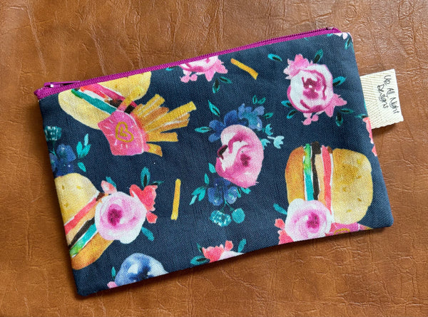 Burger and Fries Floral Zipper Pouch