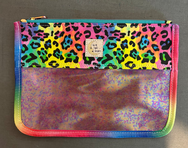 Rainbow Leopard Holographic Zipper Pouch