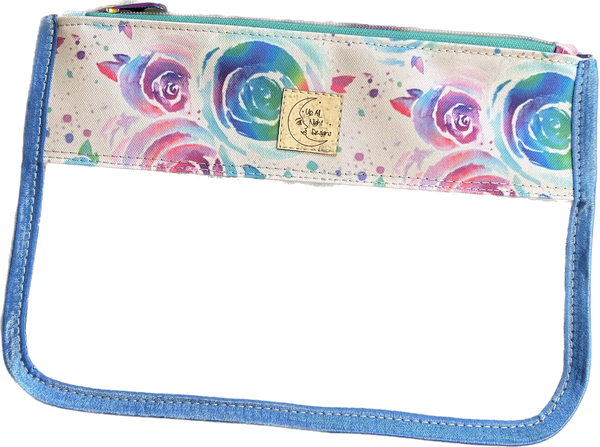 Rainbow Watercolor Roses Clear Vinyl pouch