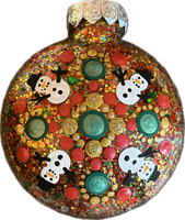 Hand Painted Red Green and Gold Snowman Ornament