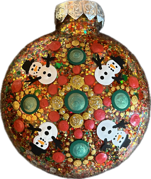 Hand Painted Red Green and Gold Snowman Ornament