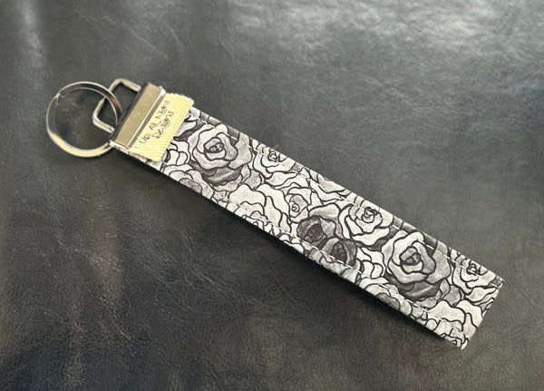 Black and White Roses Floral Keyfob