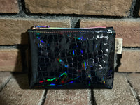 Holographic Black Croc Mini Zipper Bag