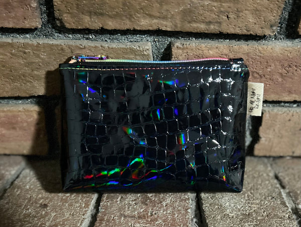 Holographic Black Croc Mini Zipper Bag