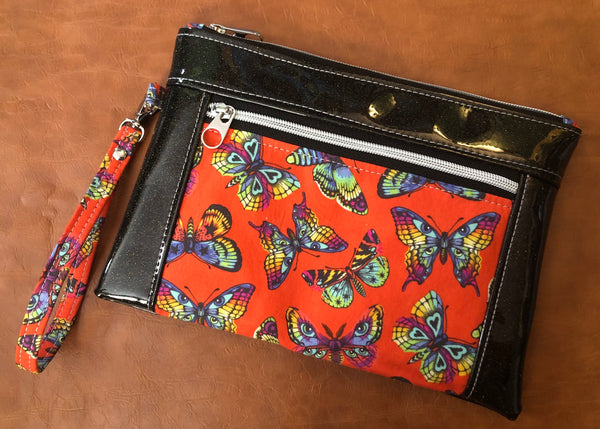 Butterflies on Orange XL wristlet